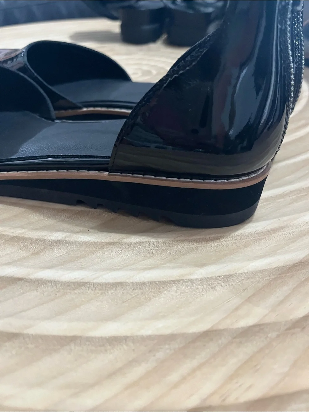 Eileen Fisher Black Patent Leather Ankle-Strap Flats